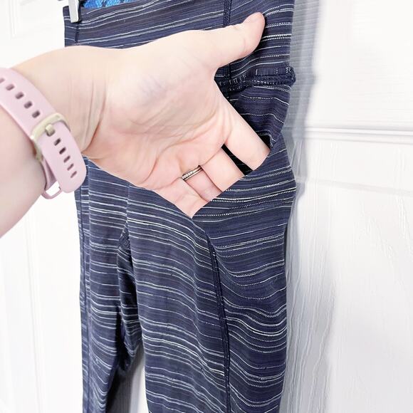 Lululemon Pace Rival Crop 22" Cyber Stripe Naval Blue Black - Picture 3 of 9